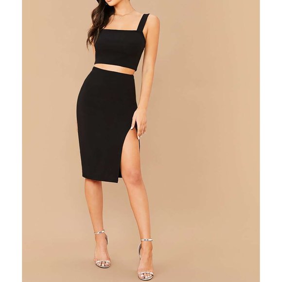 MBM Unlimited Dresses & Skirts - Black Crop Top Fitted and Side Slit Skirt Set